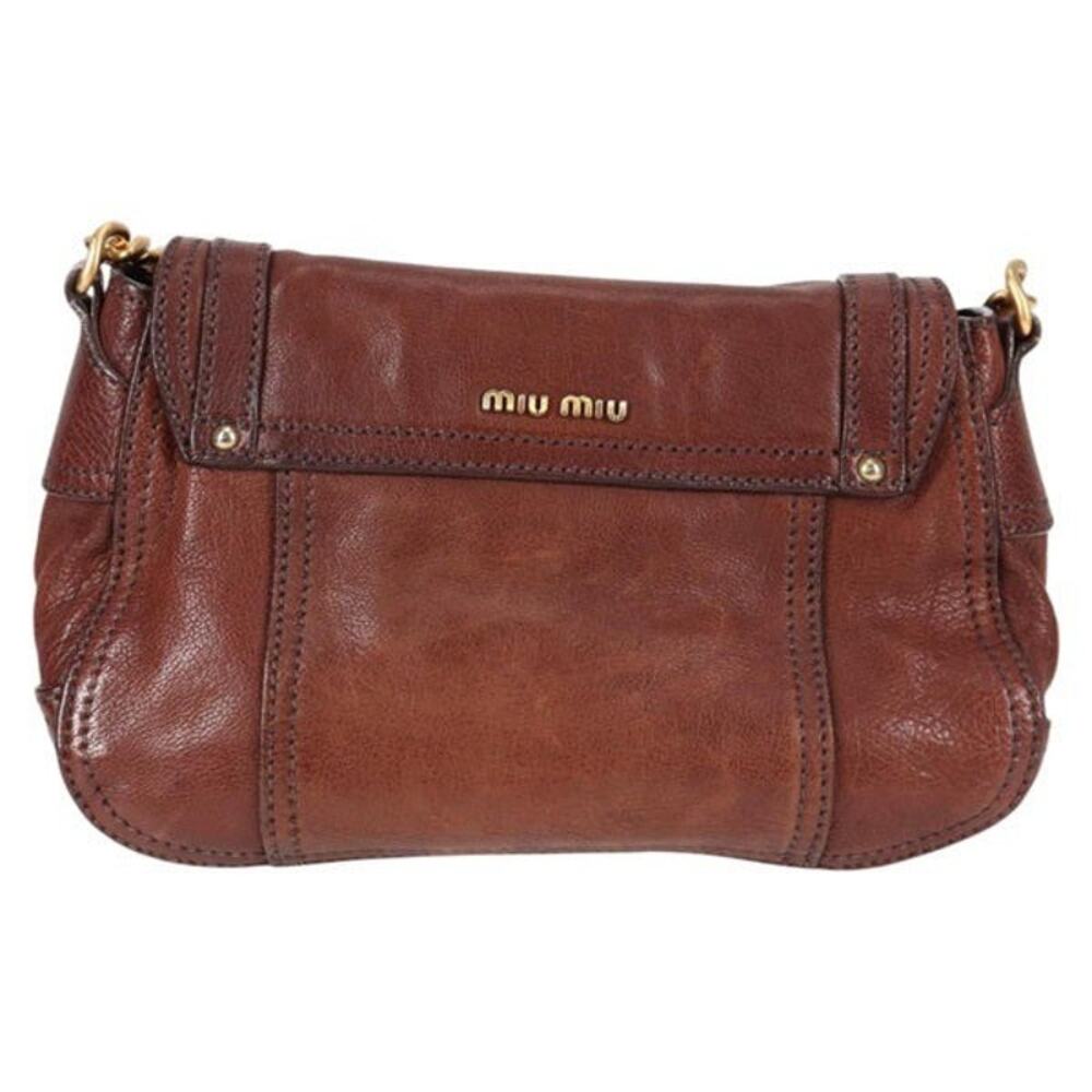 Miu Miu Leather Logo Satchel Shoulder Bag Brown